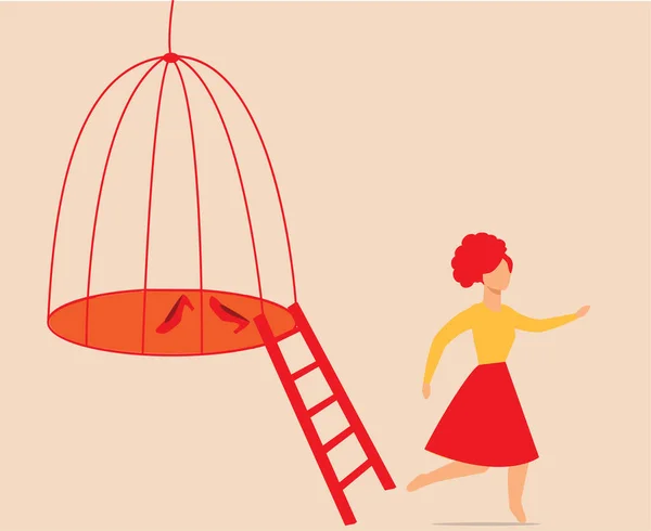 Une Femme Qui Échappe Une Cage Oiseaux Une Femme Sort — Image vectorielle