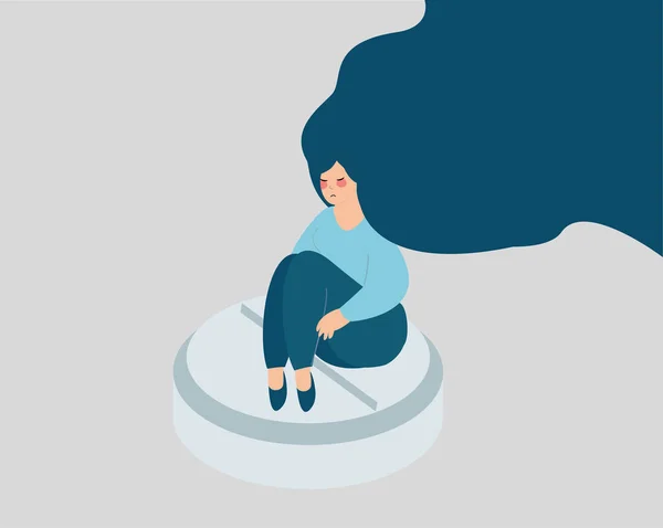 Ευτυχισμένη Γυναίκα Κάθεται Ένα Χάπι Άγχος Κατάθλιψη Αγχολυτικά Παρενέργειες Του — Διανυσματικό Αρχείο