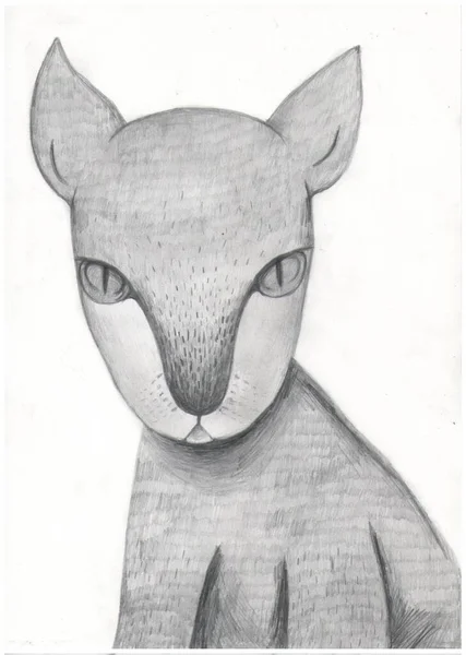 Иллюстрация Животного Похожего Кошку Наклоненными Глазами Портрет Кота Нарисованного Монохромном — стоковое фото