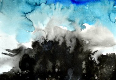 Renkli çizgileri olan mavi ve siyah rengin suluboya çizimi, anlamlı