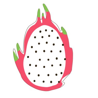 Çizimler yarım pitaya şeklinde kesilmiş tohumlar, ejderha meyveleri.