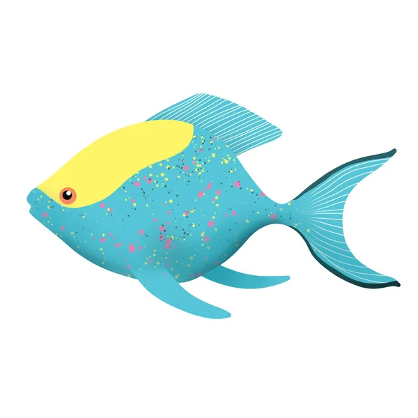 Illustration Poisson Tropical Couleur Bleu Vif Avec Une Tache Jaune — Photo