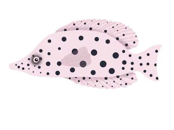淡いピンク色の熱帯魚のイラストで 黒斑とエンドウ豆が漫画風に描かれています — ストック写真