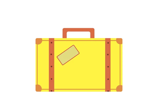 イラスト旅行のための赤いベルトとラベル付き黄色のスーツケースパッキング ストック画像