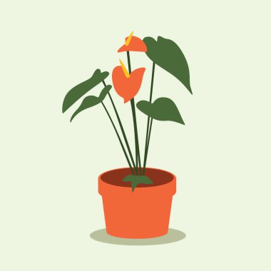 Anthurium yaprağının düz vektör tasarımı, iç dekorasyon tesisi