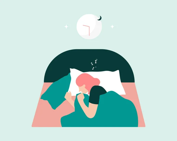 Las Mujeres Duermen Bien Cama Signo Estilo Vida Saludable Ilustración — Vector de stock