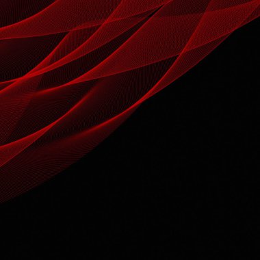 Siyah zemin üzerinde katmanlı derinliği olan zarif kırmızı akış çizgileri