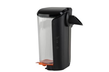 Şeffaf süt kabı espresso makineleri. Siyah kapak ve çıkıntı kolayca dökülüp temizlenmesini sağlar..