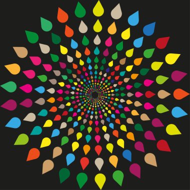 Abstract radial illustration. Colorful teardrop shapes. Vibrant psychedelic pattern. Vector floral art. EPS 10.