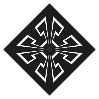 Geometric square symbol. Abstract inner pattern. Black solid shape. Vector tribal emblem. EPS 10.