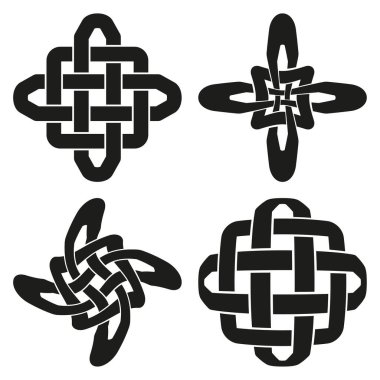 İç içe geçmiş düğüm desenleri. Soyut Kelt elementleri. Dekoratif Vektör çizimleri. Karmaşık şekiller. EPS 10.