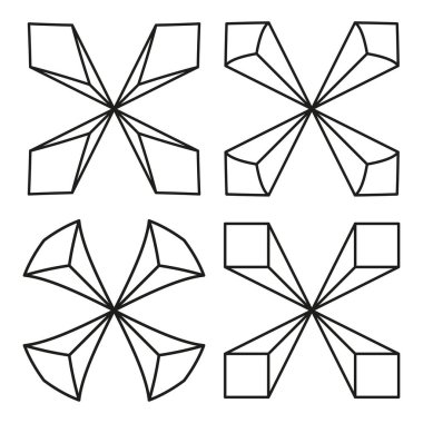 Two geometric figures. Abstract dimensional shapes. Black outline illustrations. Vector graphic elements. EPS 10.