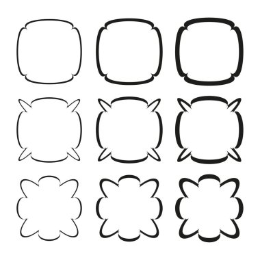 Variety square frames. Different doodle shapes. Hand drawn borders. Vector line illustration. EPS 10.