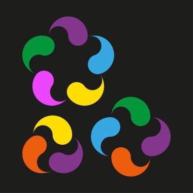 Soyut renk damlacıkları. Dinamik sıvı şekilleri. Yin Yang tarzı. Vektör grafik elementler. EPS 10.