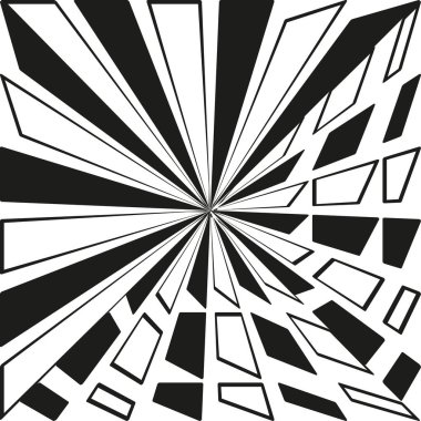 Soyut radyal şekiller. Siyah beyaz patlama. Geometrik patlama deseni. Vektör hareketi grafiği. EPS 10.