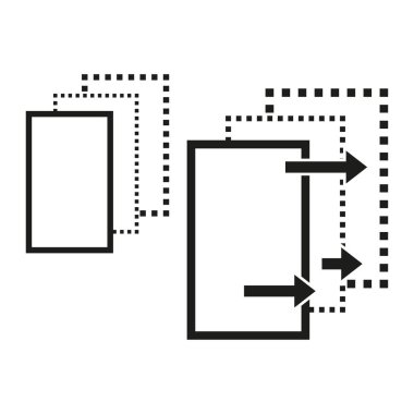 Belge ve oklar. Veri göç simgesi. Aktarım süreci sembolü. Vektör bilgi illüstrasyonu. EPS 10.
