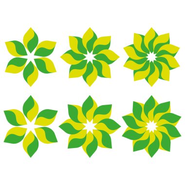 Soyut çiçek şekilleri. Yeşil sarı çiçek seti. Modern vektör çizimi. Canlı doğa konsepti. EPS 10.