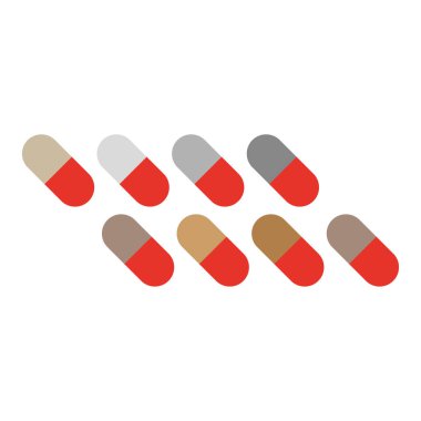 Kapsül tıbbi şekilleri. Bakış açısı. Kırmızı kahverengi gri renkler. Vektör tableti nesneleri. EPS 10.