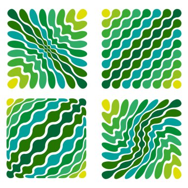 Yeşil yaprak deseni şekillendirir. Soyut dinamik hareket. Parlak yeşillik bileşimi. Vektör doğa çizimi. EPS 10.