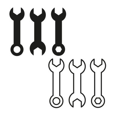 Ana anahtar aletleri. Anahtar ekipman sembolü. Çizgi sanat mekaniği ikonları. Vektör mühendisliği hazır. EPS 10.
