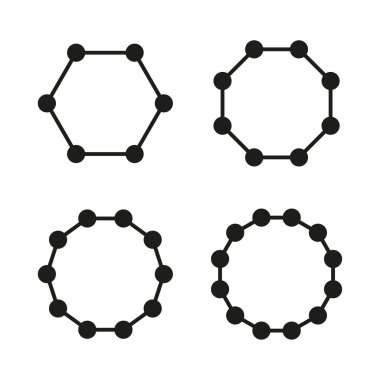 Geometrik şekilleri ayarla. Birleştirilmiş noktalar çizimi. Çokgen soyut element. Vektör molekül sembolü. EPS 10.