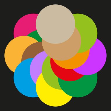 Renkli daire katmanları. Üst üste binen soyut şekiller. Parlak bir arka plan. Vektör geometri elementi. EPS 10.