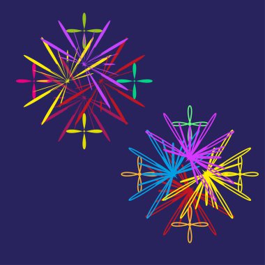 Renkli yıldız patlaması. Dinamik havai fişek şekli. Karanlık donanma geçmişi. Vektör soyut illüstrasyon. EPS 10.