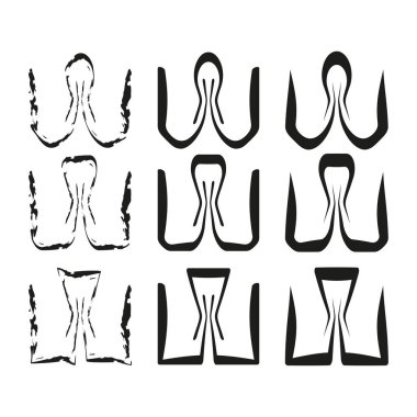 Soyut şekiller koleksiyonu. Minimalist siyah desenler. Ana hatlı geometri vektörü. Farklı çizgi dokuları. EPS 10.