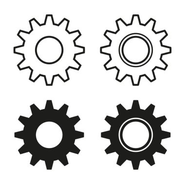 Çarklı mekanik dişli. Endüstriyel sistem vektör elemanı. Siyah ana hatları katı şekiller. Mühendislik teknolojisi sembolü. EPS 10.