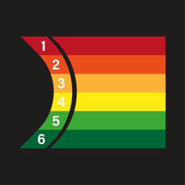 Infographic process steps. Six number list. Curved gradient Vector. Color data template. EPS 10.