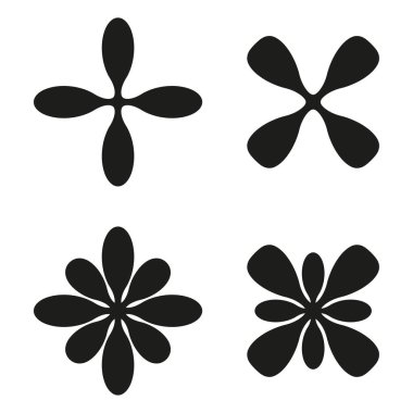 Abstract petal shapes. Stylized floral elements. Smooth flower Vector. Black simple design set. EPS 10.
