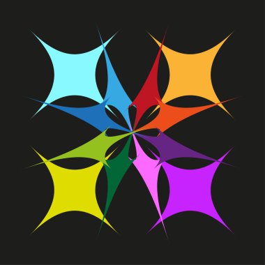 Colorful abstract star. Dynamic burst element. Eight point Vector shape. Dark background design. EPS 10.