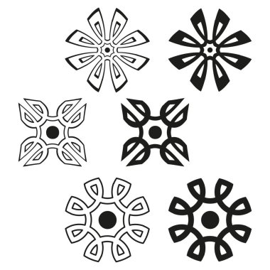 Abstract flower shapes. Geometric element set. Six petal Vector. Black white graphic. EPS 10.