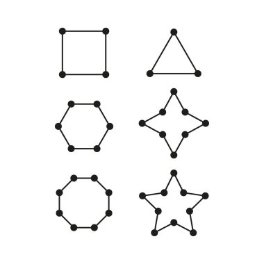 Geometrik şekil seti. Bağlı nokta çizgisi. Minimalist figür Vektör. Soyut çokgen koleksiyonu. EPS 10.