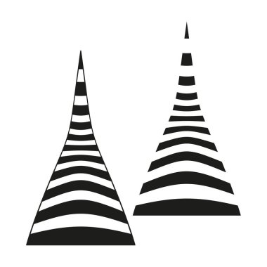 Soyut koni şekilleri. Çizgili geometrik şekil. Optik bükülme vektörü. Asgari siyah beyaz element. EPS 10.