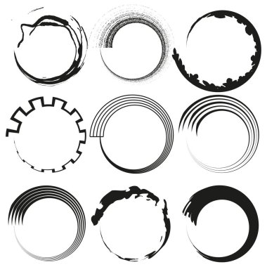 Soyut yuvarlak çerçeveler. Çizgi dokusu. Grunge Çember Vektörü. Dinamik tasarım seti. EPS 10.