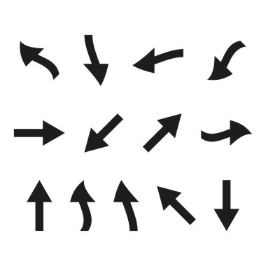 Yönlü ok ayarlandı. Kıvrımlı basit şekiller. Seyrüsefer elemanı Vektörü. Grafik işaretleyici koleksiyonu. EPS 10.