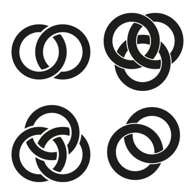 Birbirine dolanmış halka simgeleri. Bağlantı bağlantı sembolleri. Düğüm çalışma vektörü ayarlandı. Soyut yuvarlak element. EPS 10.