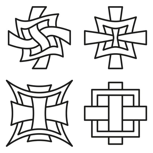 Dekoratif çapraz şekiller. Birbirine dolanmış hat motifi. Soyut rozet vektörü. Düğüm sembolü ögesi. EPS 10.