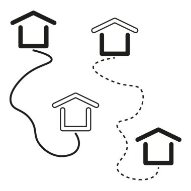 Ev rotası simgeleri. Hedef yol sembolleri. Harita seyahat vektörü. Gayrimenkul. EPS 10.