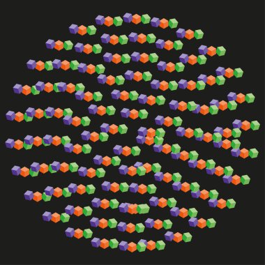 İzometrik küp deseni. Renkli soyut elementler. Geometrik hacim vektörü. Karanlık arka plan matrisi. EPS 10.