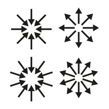 Radyal ok simgeleri. Hareket sembollerine odaklan. Vektör ayarını genişletin. Yön göstergesi grafiksel. EPS 10.
