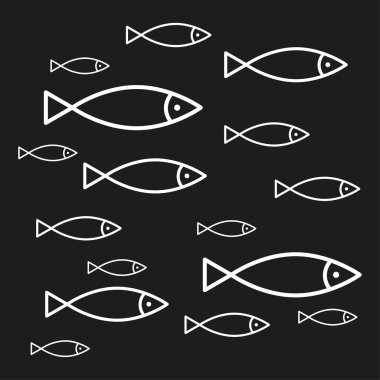 Minimalist balık hatları. Basit bir deniz hayvanı. Okul elemanı Vektörü. Koyu arkaplan. EPS 10.