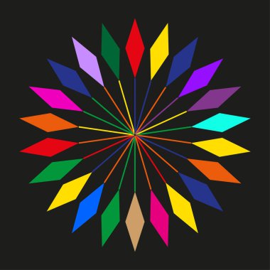 Soyut radyal yıldız. Renkli elmas yaprakları. Spektrum element vektörü. Karanlık arka plan çiçek açıyor. EPS 10.