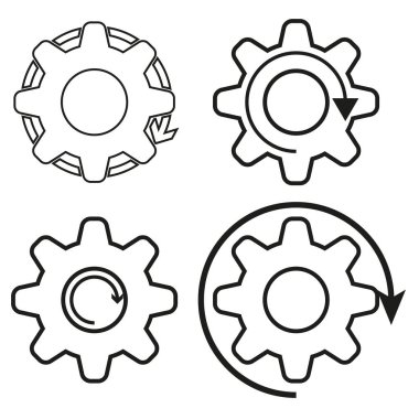 Çarklı dişli ana hatları. Ok sembollerini işleyin. Yapılandırma Vektörü ögeleri. İnce çizgi simgesi seti. EPS 10.