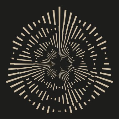 Soyut radyal patlama. Işık ışını grafiği. Eşmerkezli çubuk vektör ögesi. Koyu arkaplan. EPS 10.