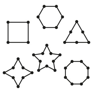 Geometrik şekil simgeleri. Çokgen düğümü sembolü. Bağlı çizgi vektörü. Soyut figür seti. EPS 10.