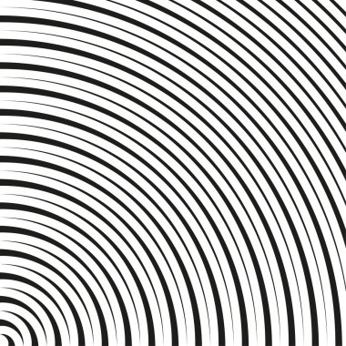 Köşedeki yay vektörü. Eşmerkezli çizgi deseni. Soyut dalga dokusu. Beyaz arka plan tasarımı. EPS 10.