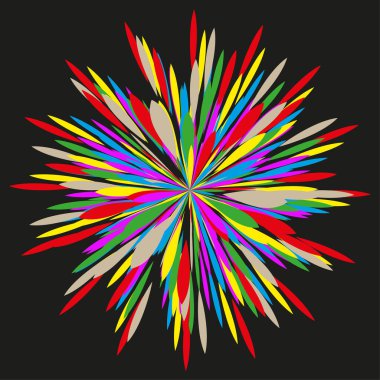 Renk ışını patlaması. Parlak yıldız patlaması. Parlak ışık vektörü. Siyah arka plan etkisi. EPS 10.