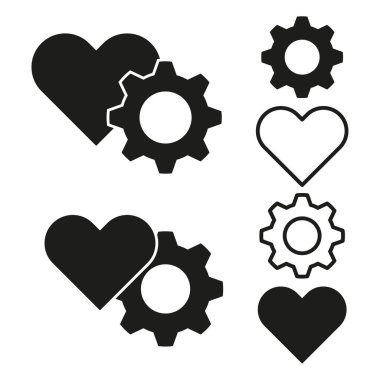 Kalp dişlisi ikonu. Aşk mekanik sembolü. Makine dişli vektörü. Romantik motor işareti. EPS 10.
